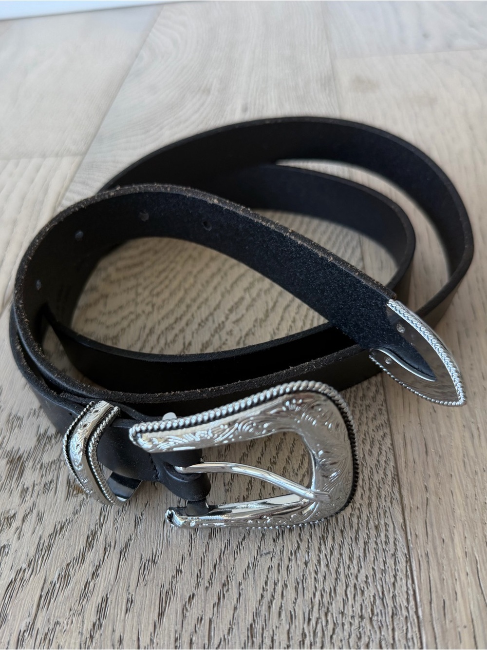 Treasure & Bond Genuine Leather Western Style Belt Silver Hardware Size L